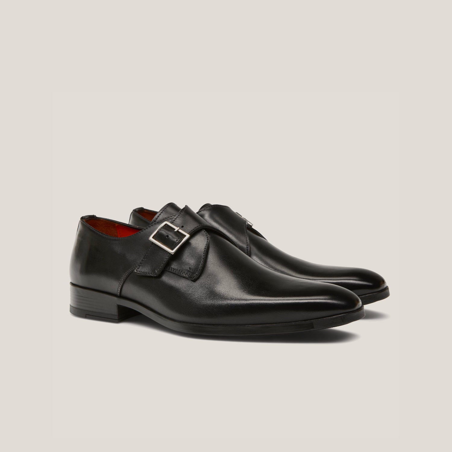 NY24 - Schwarzes Leder - Einzelne Monk Schuhe