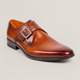 NY24 - Cognacbraunes Patina-Leder - Einzelne Monk Schuhe