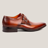 NY24 - Cognacbraunes Patina-Leder - Einzelne Monk Schuhe