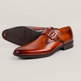 NY24 - Cognacbraunes Patina-Leder - Einzelne Monk Schuhe