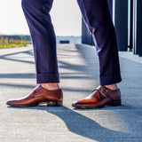 NY24 - Cognacbraunes Patina-Leder - Einzelne Monk Schuhe