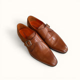 NY24 - Cognacbraunes Patina-Leder - Einzelne Monk Schuhe