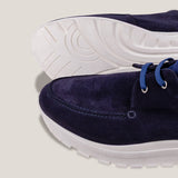 Close up of the Jacobs sole and toe end of the Soho 01 laced design slip on sneakers with a white sole