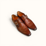 NY24 - Cognacbraunes Patina-Leder - Einzelne Monk Schuhe