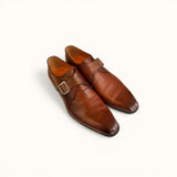 NY24 - Cognacbraunes Patina-Leder - Einzelne Monk Schuhe